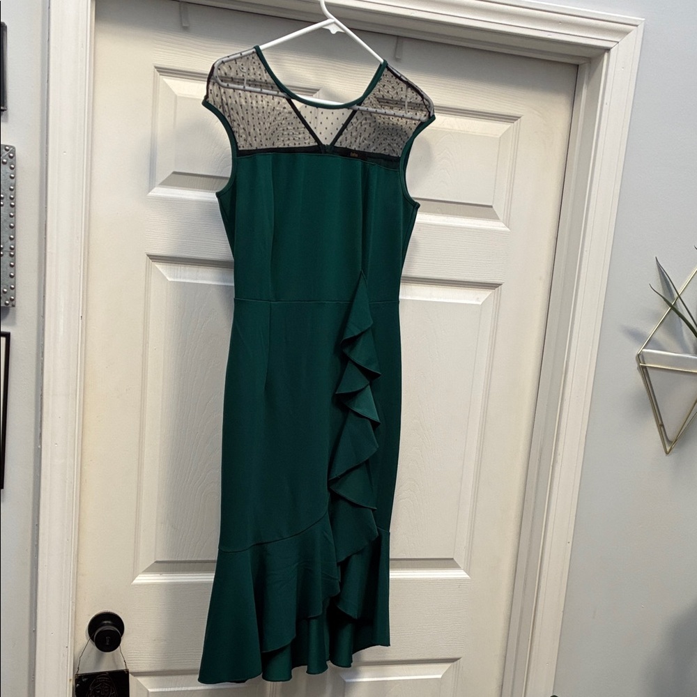 Chic Asymmetrical Green Dress with Ruffle Detail